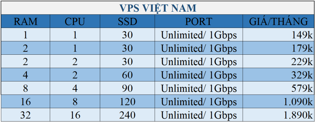 VPS Việt Nam tốc độ cao 1000 Mbps