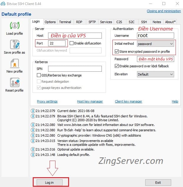 Điền thông tin VPS Linux vào phần mềm SSHclient