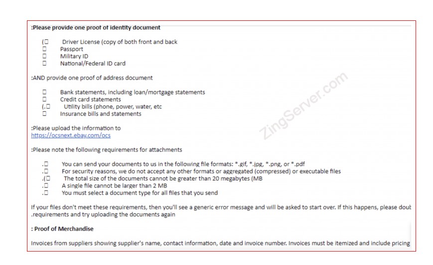 Gửi email cho Ebay