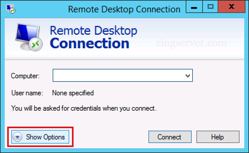 Chọn Show Options trước khi kết nối vào VPS