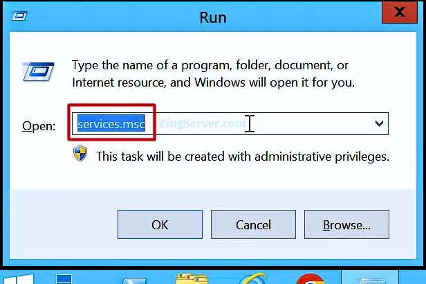 Tại VPS nhấn tổ hợp phím Windows+R để mở cửa sổ Run, nhập câu lệnh services.msc