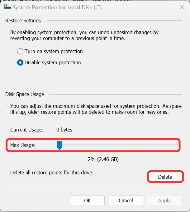 Cấu hình System Restore trên VPS Windows để xóa điểm khôi phục và giảm dung lượng chiếm dụng