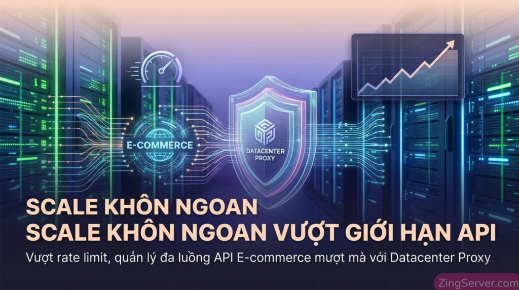 Kiến trúc quản lý đa luồng API E-commerce an toàn sử dụng Datacenter Proxy chống rate limit.