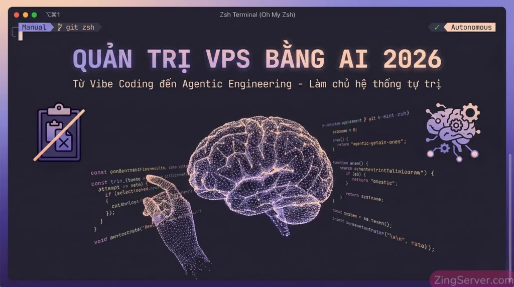 Kỷ nguyên quản trị VPS bằng AI Agent tự trị: So sánh Vibe Coding và Agentic Engineering.