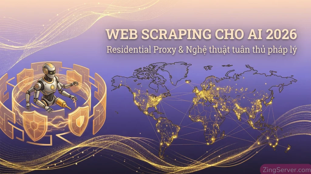 Giải pháp Web Scraping cho AI sử dụng Residential Proxy để vượt rào cản bảo mật và tuân thủ pháp luật 2026.