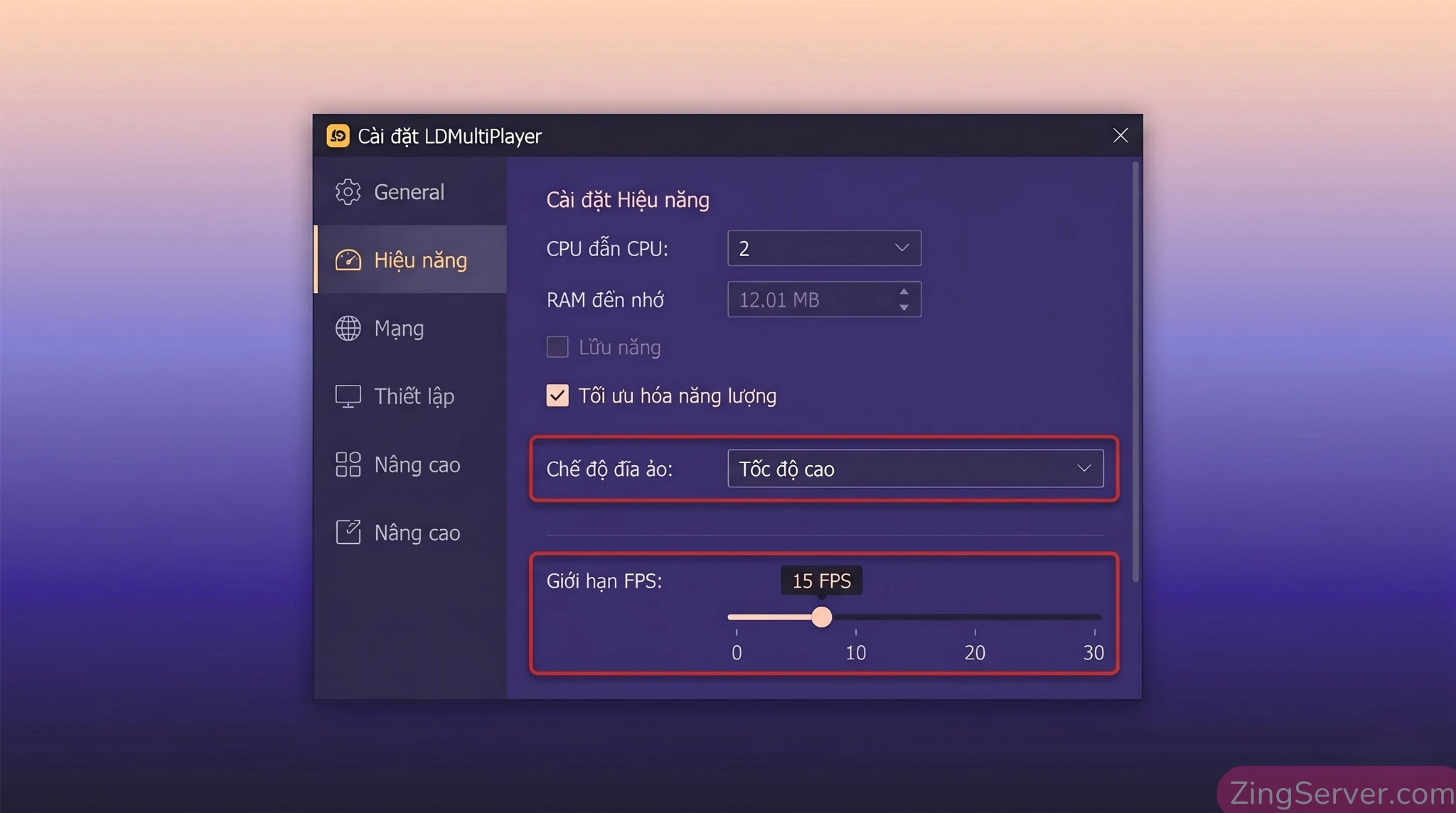 Hướng dẫn bật chế độ tối ưu hóa bộ nhớ và giảm FPS trong LDMultiPlayer để treo hàng chục instance phụ trên VPS.