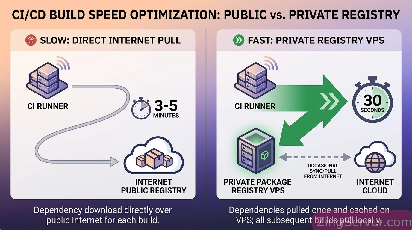 Biểu đồ so sánh thời gian build và luồng mạng khi sử dụng Proxy Cache nội bộ.